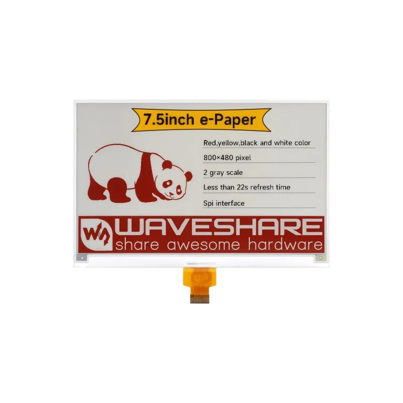 Waveshare 7.5inch e-Paper display (H), E-ink display, 800x480, Red/Yellow/Black/White, SPI Interface