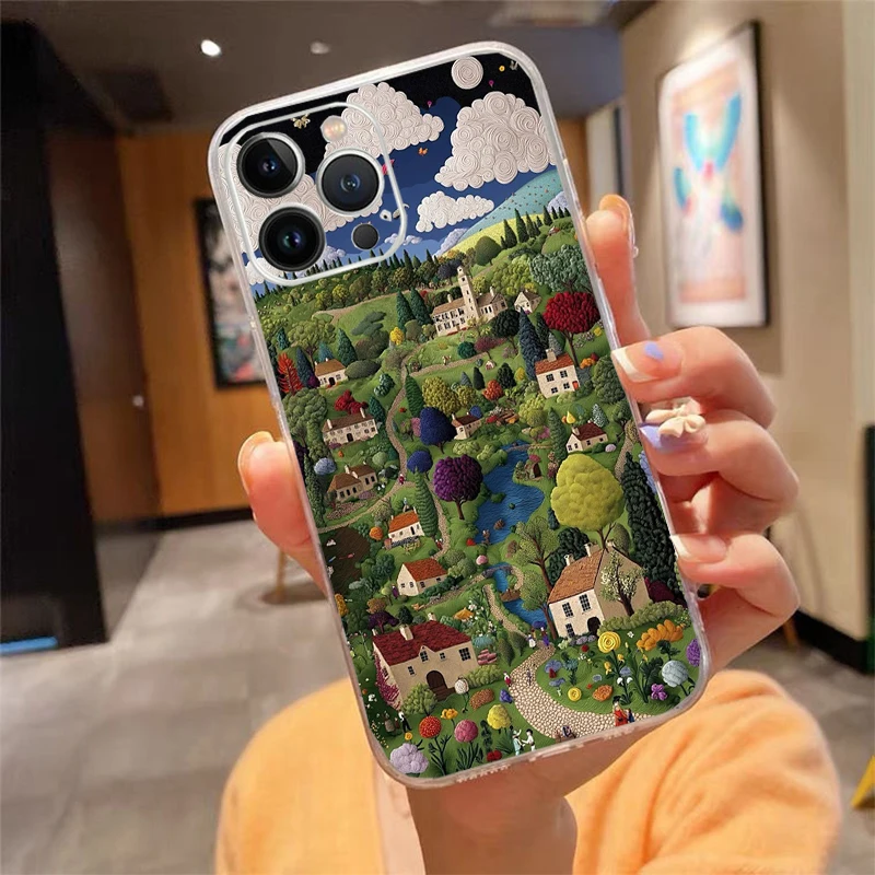 حافظة هاتف Carcasa Funda لهاتف iPhone 17 Pro Max Air 16 15 14 13 Pro Max 15 16 Pro 15Plus حافظة مشهدية لشجرة الفن الفرنسية