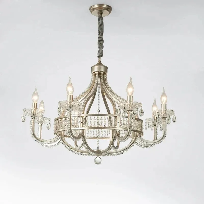 

American Crystal Chandelier France Chrome Pendent Lamp For Living Room Dining Room Bedroom Lighting Home Decor Droplight