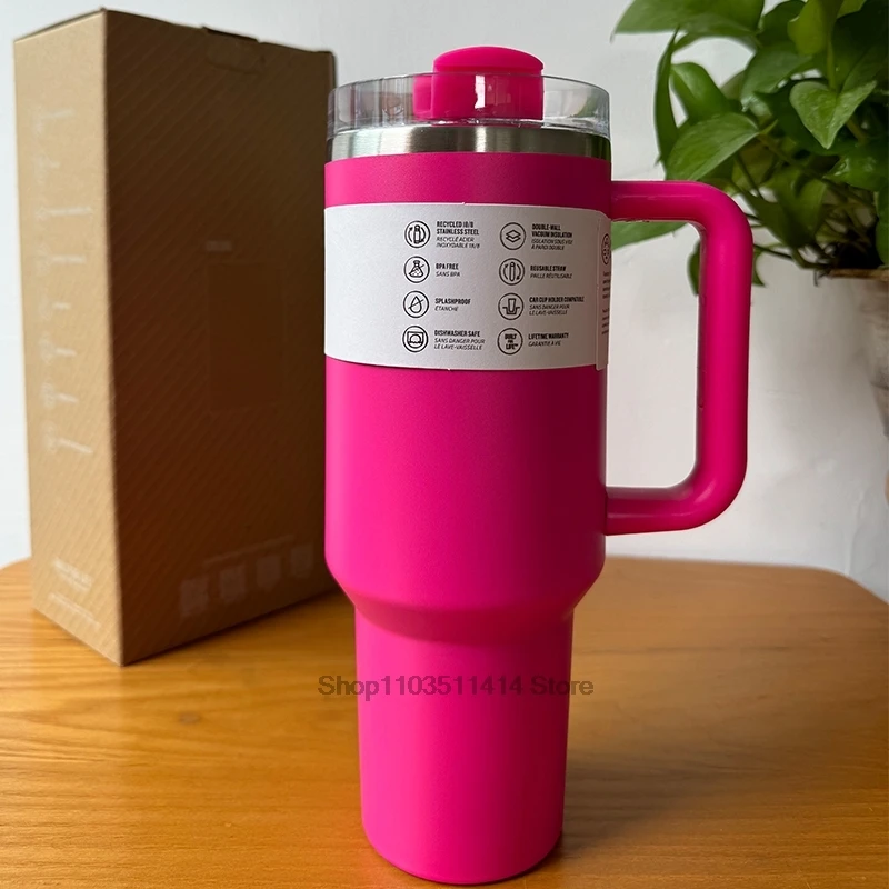 40 oz Tumbler with Handle Lid Straw Stainless Steel Vacuum Insulated Quengher H2.0 Thermos Cup Silicone Boot for Stanleys