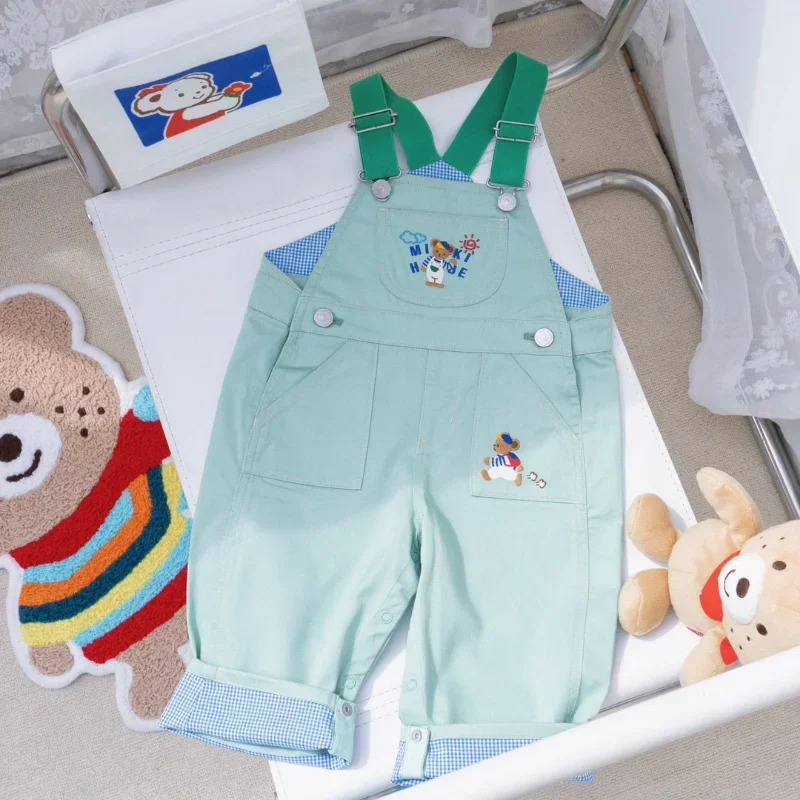 

2023 Japanese Children's Overalls Summer Bear Casual Strap Pant Korean Kids Pants Boys Clothes Baby Girl Clothing Capri
