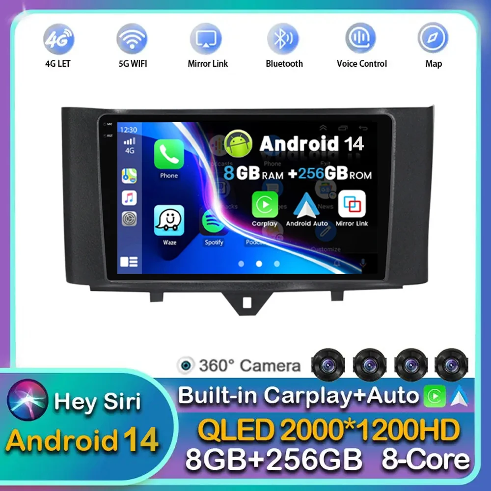 

Автомагнитола Carplay, 2DIN, Android 14, для Mercedes Benz Smart fortwo 2011-2015, мультимедийный видеоплеер, навигация, GPS, стерео, 4G