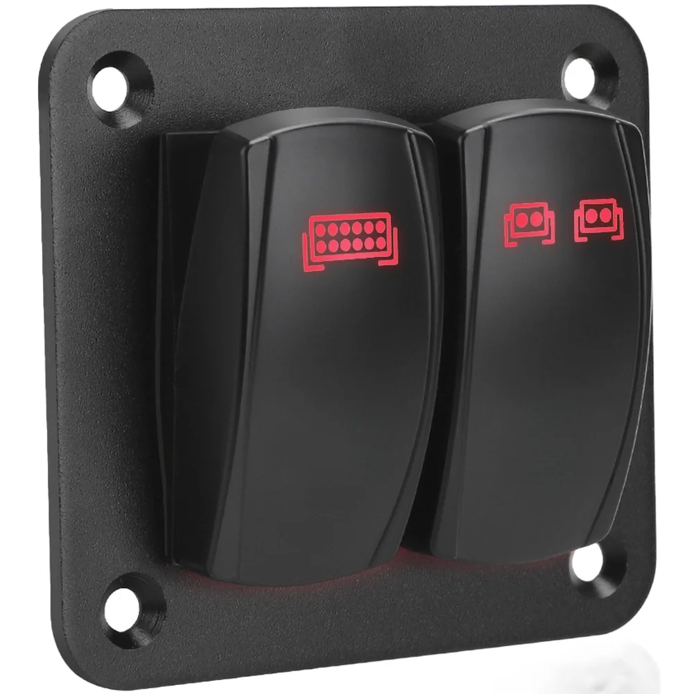 Pre Wired 2 Gang Rocker Switch Single Pole Single Throw 12V 20A ABS Material Quick Installation Switch Panel Switch