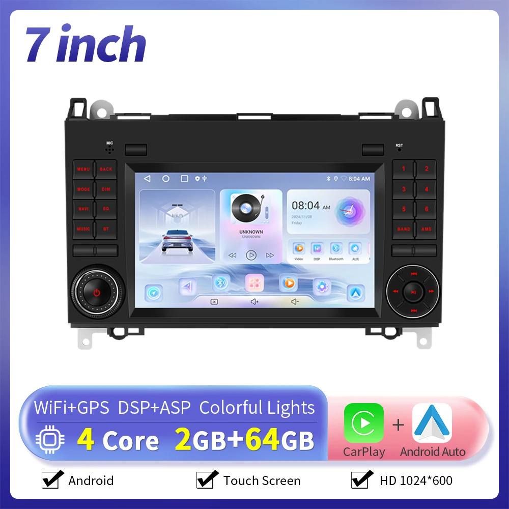 Camecho 2 + 64G Autoradio Voor Mercedes Benz W169 W245 B200 W906 Sprinter W639 Vito Draadloze CarPlay Android auto GPS Stereo Wifi