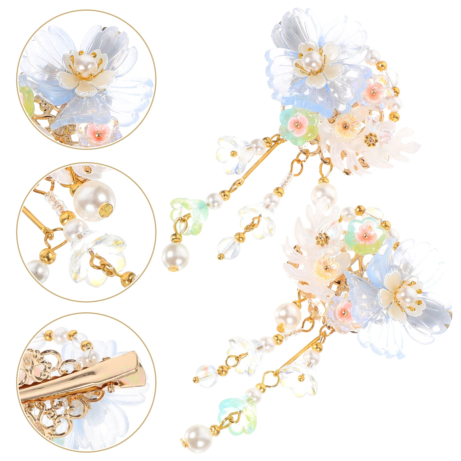 

Floral Tassel Headdress Hair Accessories for Women Chinese Flower Clip Headgear Bridal Styling Alloy Barrettes