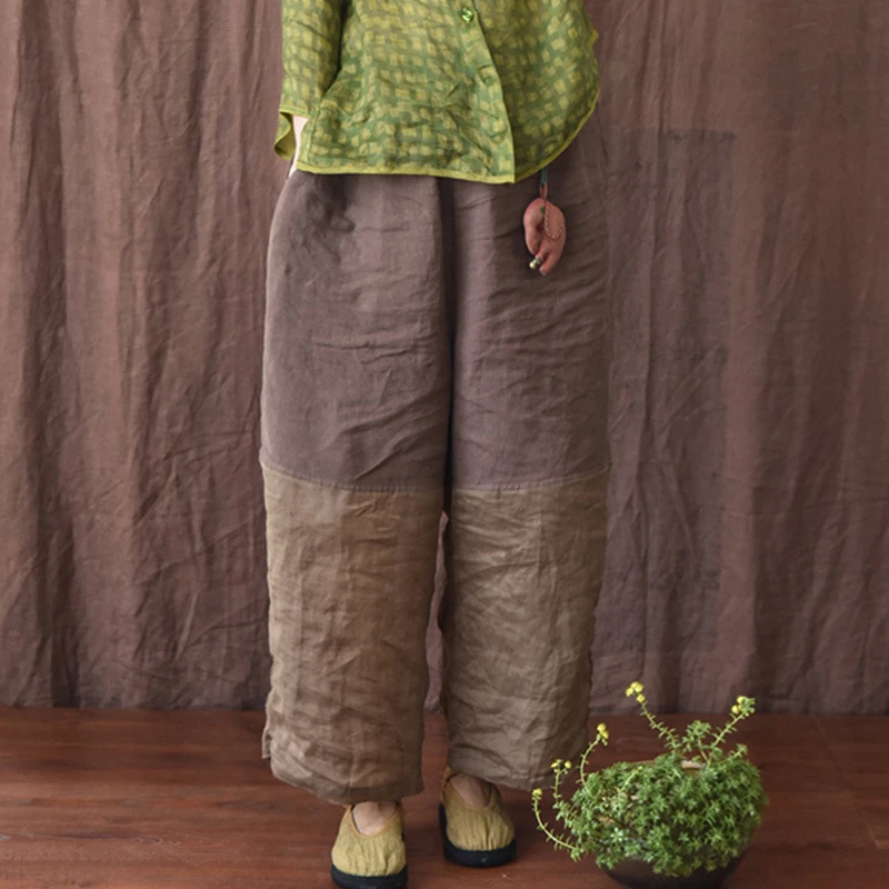 Women Cotton Linen Casual Pants New Arrival 2025 Summer Vintage Style Patchwork Loose Comfortable Female Trousers M669