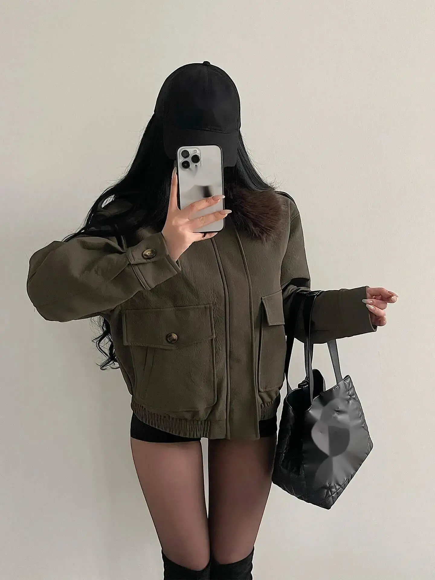 

American Style Large Pocket Faux Suede Loose Detachable Fur Collar Zipper Jacket For Women Loose Casaul Women Tops 91T4