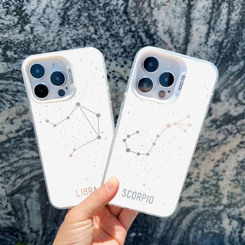 Twelve Constellations Phone Cases For iPhone 14 15 Plus Pro Max 11 12 13 Pro Max 13 Mini White Shockproof Matte Laser Back Cover