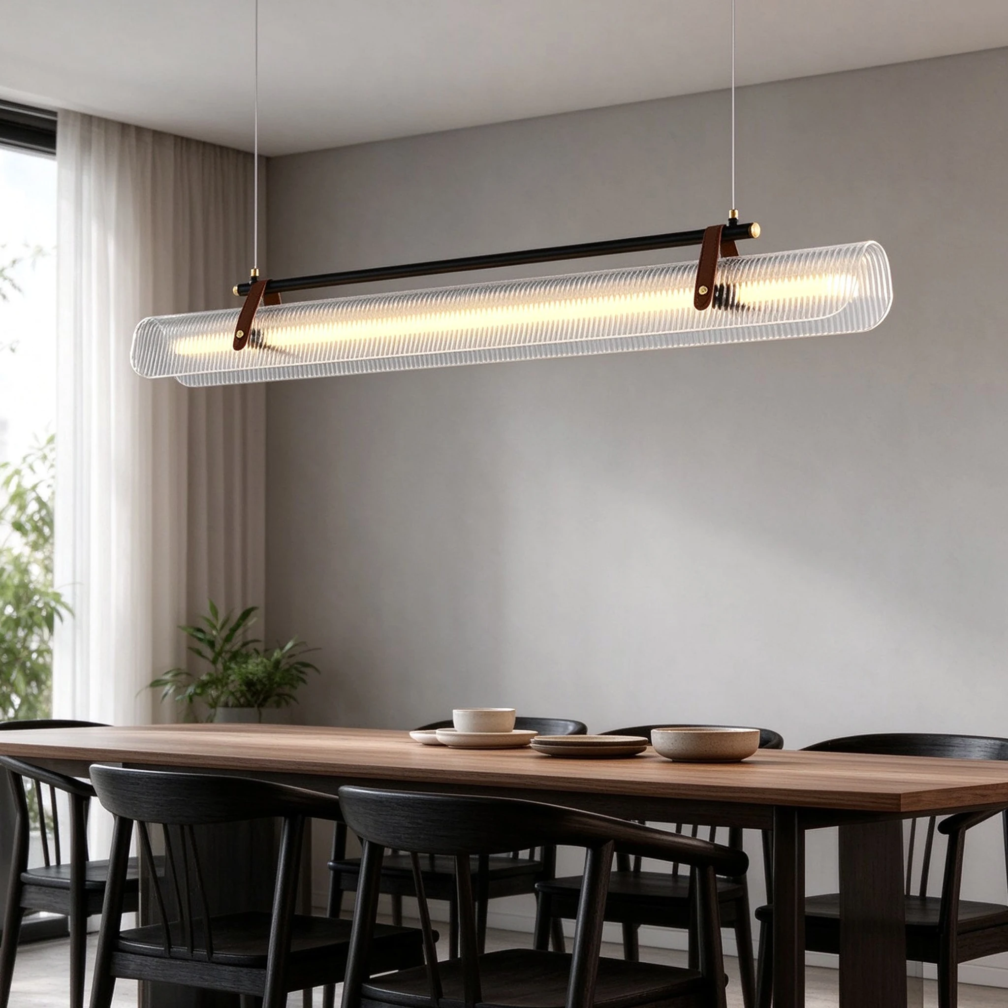 Modern Linear LED Pendant Light LED Pendant Light Acrylic Strip Hanging Lamp Dining Room Study Hall Bar Counter Pendant Lamp