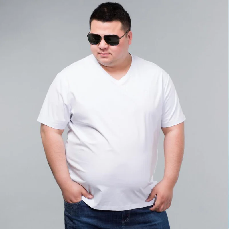 Summer Men\'s T-Shirt Short Sleeve 100% cotton plus Size 8XL 9XL 10XL 11XL 12XL V-Neck Loose Casual Black White tees 54