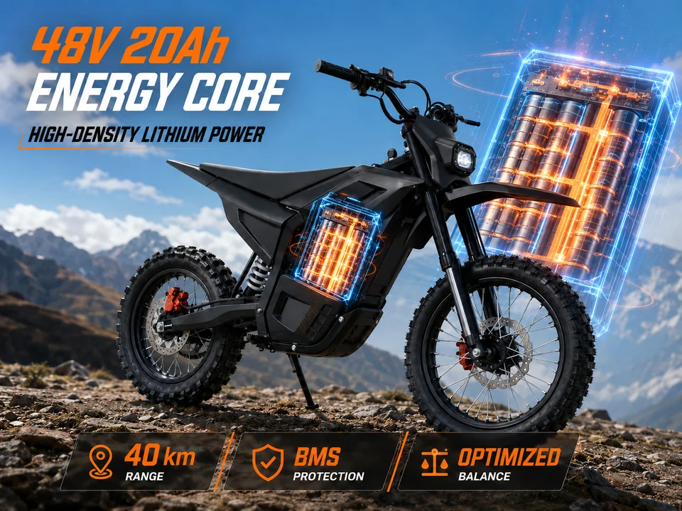 M5 Electric Bike for Adults 2600W Peak 30MPH Max Speed 48V 20Ah Lithium Battery 25 Mile Range All-Terrain Off-Road Electric Motorcycle  Tires Inverted Front Fork Rear Shock Absorber Hydraulic Disc Brakes Chain Drive E-Dirt Bike for Off-Road image 5