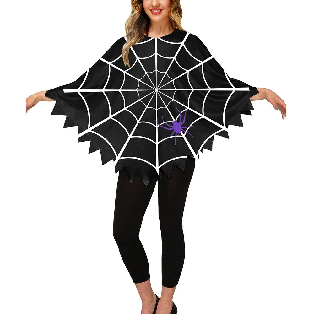 New Gothic Fun Cape Cosplay Costume Capes Unisex Halloween Pumpkin Spider Ghost Print Costume Dead Party Props Cloaks 2024