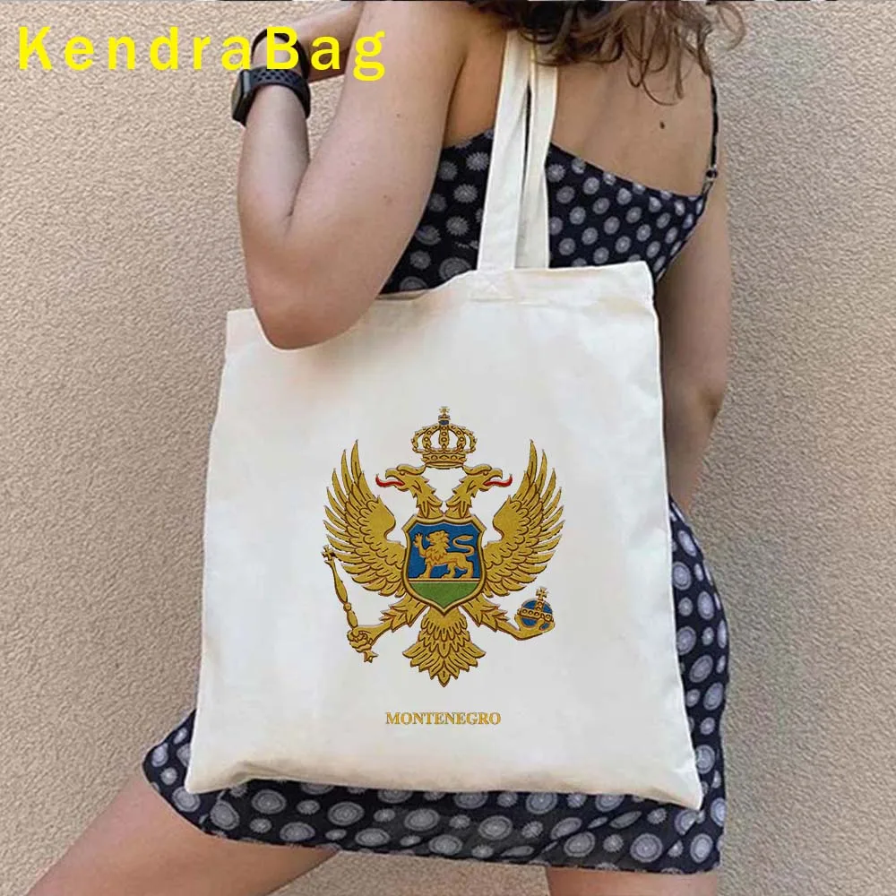 Love Arms of Montenegro Country Map Flag Podgorica Watercolor Shopper Canvas Harajuku Totes Bag Cotton Grocery Shopping Handbags