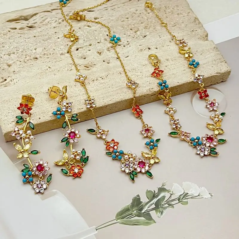 

New in Light Luxury Commuting Niche Design Asymmetric Flash Zircon Pearl Flowers Butterfly Earrings Necklace Bracelet for Women