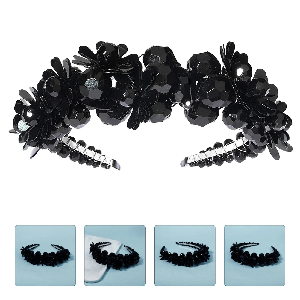 

Hair Supply Beaded Headband Black Crystal Hoop Press Women Hairband Wedding Accessories