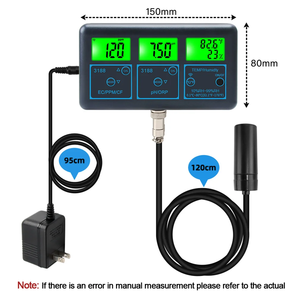 WiFi Tuya Smart Monitor Fish Tank Aquarium SPA Pool Online Water Quality Meter PH ORP EC PPM CF Humidity TEMP Tester ATC