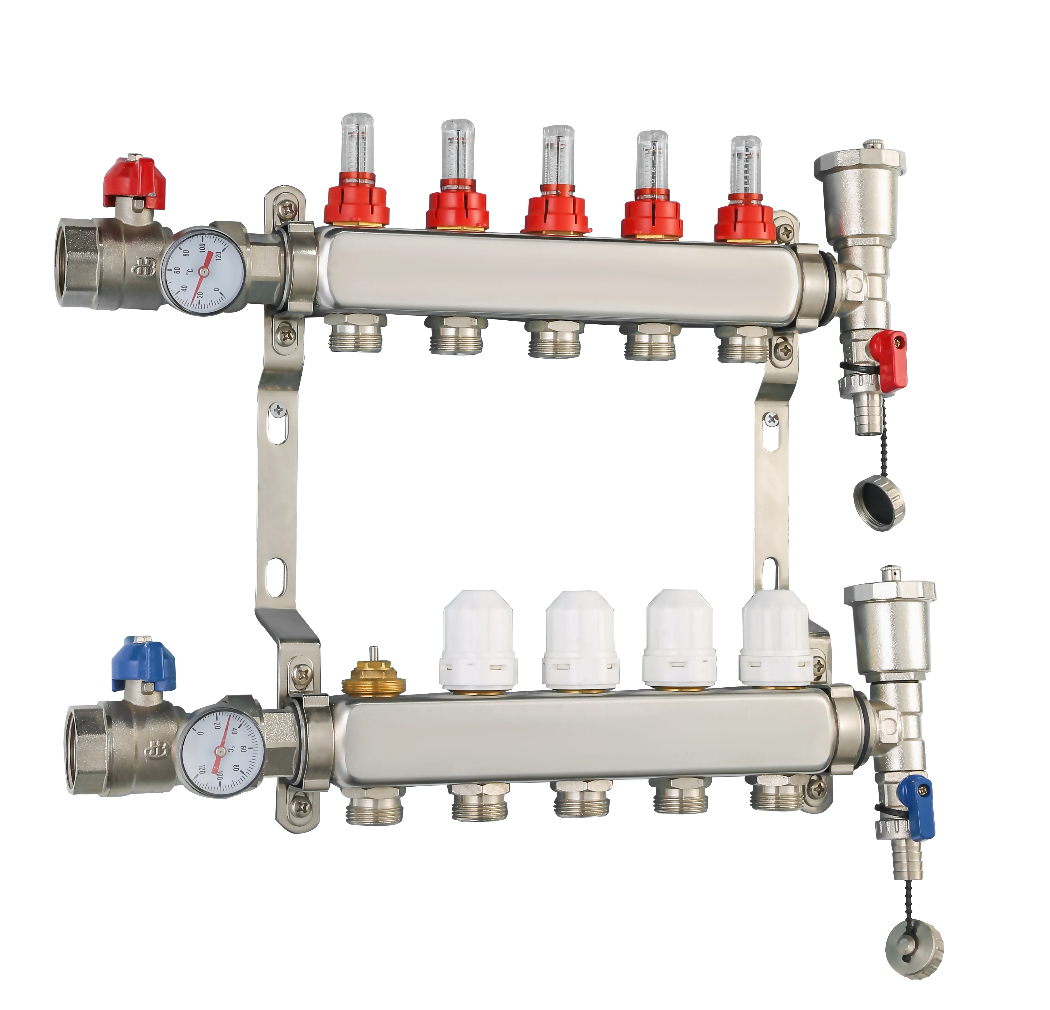 ATV&UTVPre-assembled PEX Stainless Steel Manifold with Flow Meter air Vent Drain Valve for Radiant Floor Heating Systems