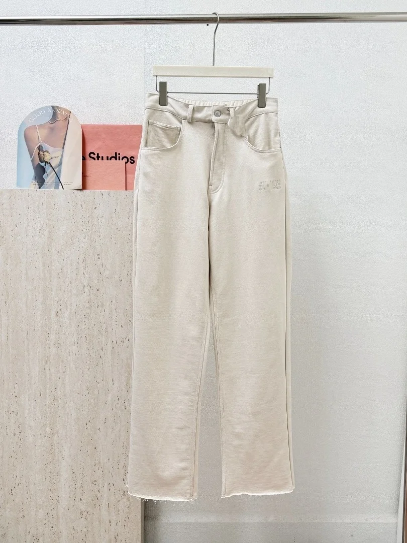 High Waist Straight Leg Jeans Women's Design Sensation Casual Pants Nine Points Slimming Fashionable Pure Color Button Closure