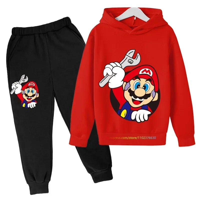 Super Mario bros Boy Girl Hoodie Suit Cotton Kids Hooded Sportswear SetSPants Boys Pokemon Clothes 2 5 6 7 8 9 10 11 12 Y