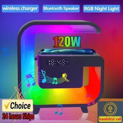 Multifunction Wireless Charger Stand Bluetooth 5.0 Speaker FM TF RGB Night Light Fast Charging Station for iPhone Samsung Xiaomi