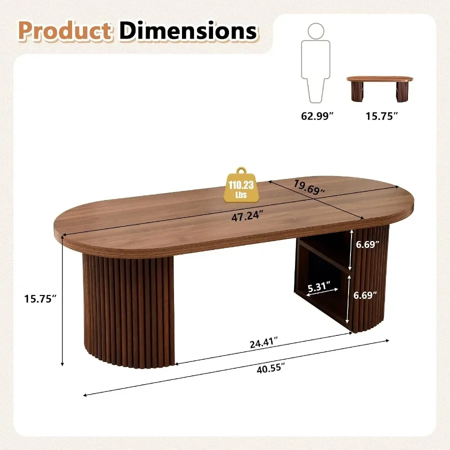 Oval Fluted Coffee Table, 47