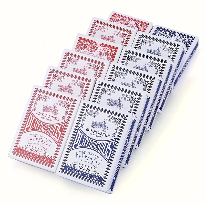 

12-Pack Premium Playing Cards - Durable Plastic Coated Set in Blue and Red, Suitable for Family Games & Christmas Fun