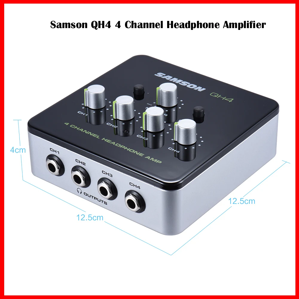 Samson QH4 Ultra-compact 4-Channel Mini Audio Stereo DJ Monitoring Headphone Amplifier Amp with Power Adapter