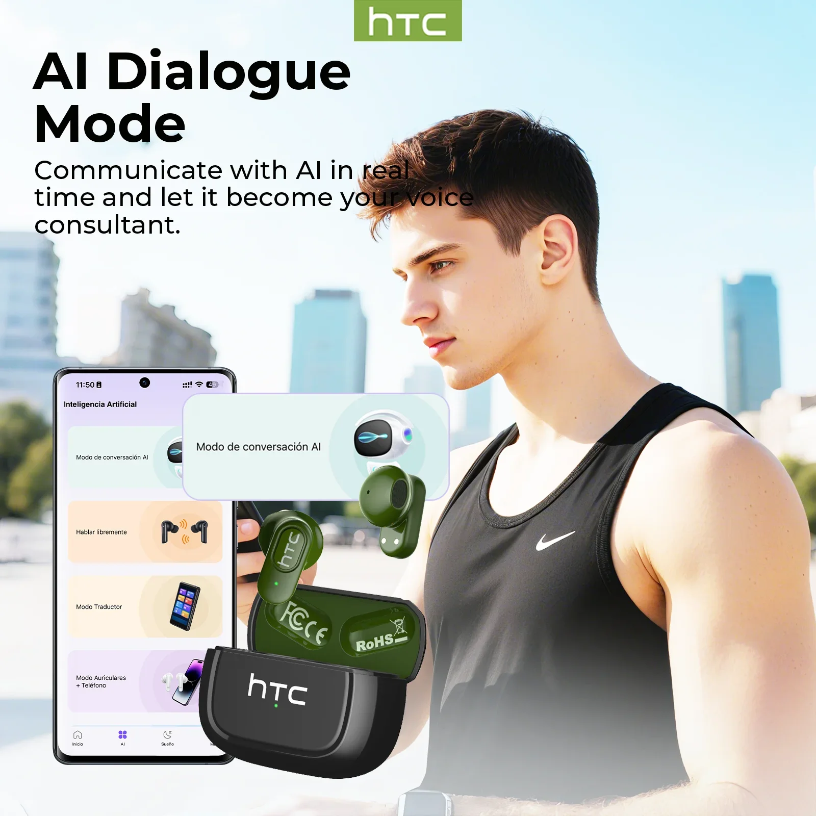 HTC NE51 بلوتوث V6.0 سماعة AI ترجمة سماعات أذن للحد من الضوضاء سماعات لاسلكية HD سماعات بلوتوث طويلة العمر #6