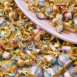 3/12Pcs Kawaii Cute Carriage Vehicle Tool Bicycle Plane Bedels Wholesale Assorted Enamel Travel Hot-air Balloon Umbrella Pendant