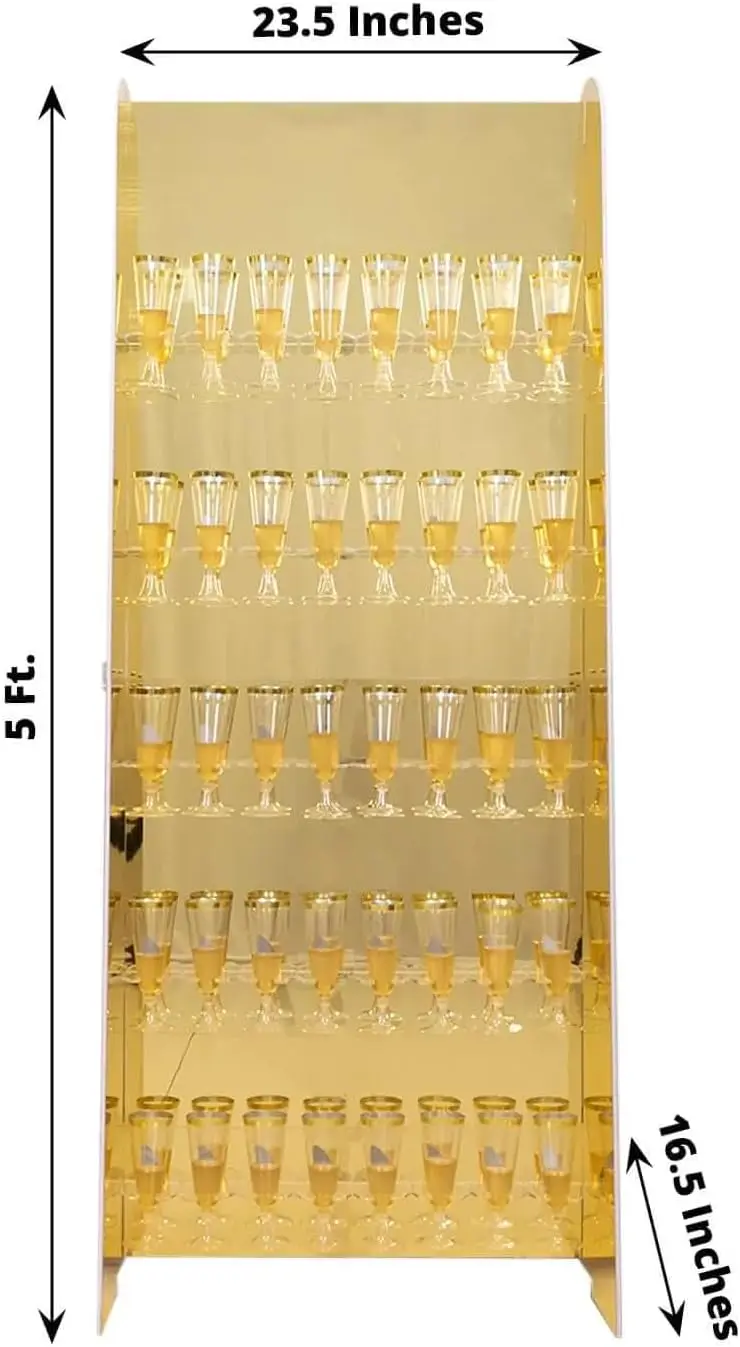Tier Gold Acrylic Champagne Wall Glass Holder 5ft Stemware Rack Holds 40 Flutes Elegant Drink Display Organizer Weddings Cocktai