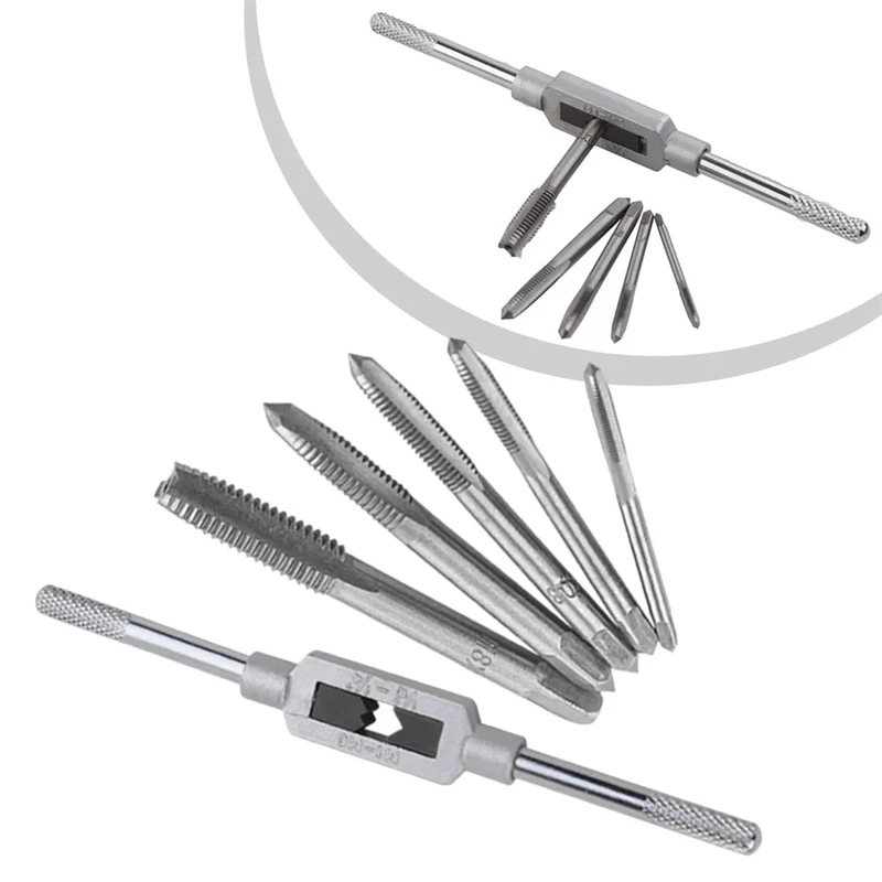 Verstellbarer Schraubenschlüssel mit T-Griff, Fräsgewindebohrer, Hochgeschwindigkeitsstahl-Gewindebohrer, metrischer Schraubendreher, Gewindebohrer-Halter, Handwerkzeug-Set – Detail 1