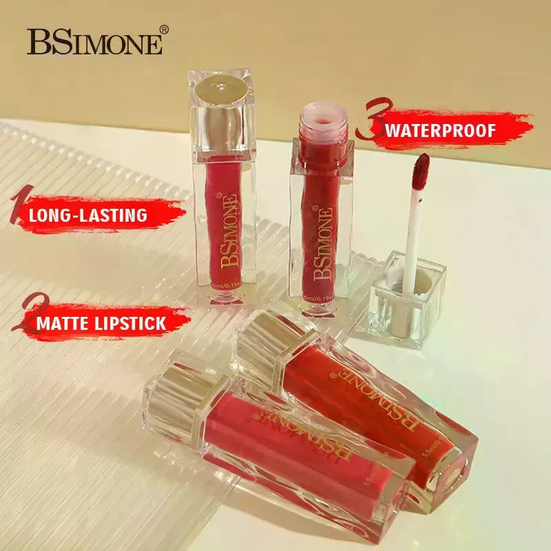 BSIMONE Velvet Matte Lip Gloss Liquid Lipstick Sexy Lip Makeup Women Beauty Red Non Stick Cup Waterproof Lip Gloss Long Lasting