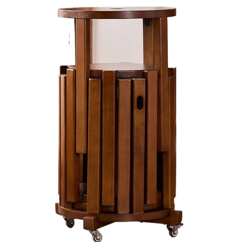 2025 new home living room movable solid wood stacked stool universal wheel guest spare stool six-in-one high stool