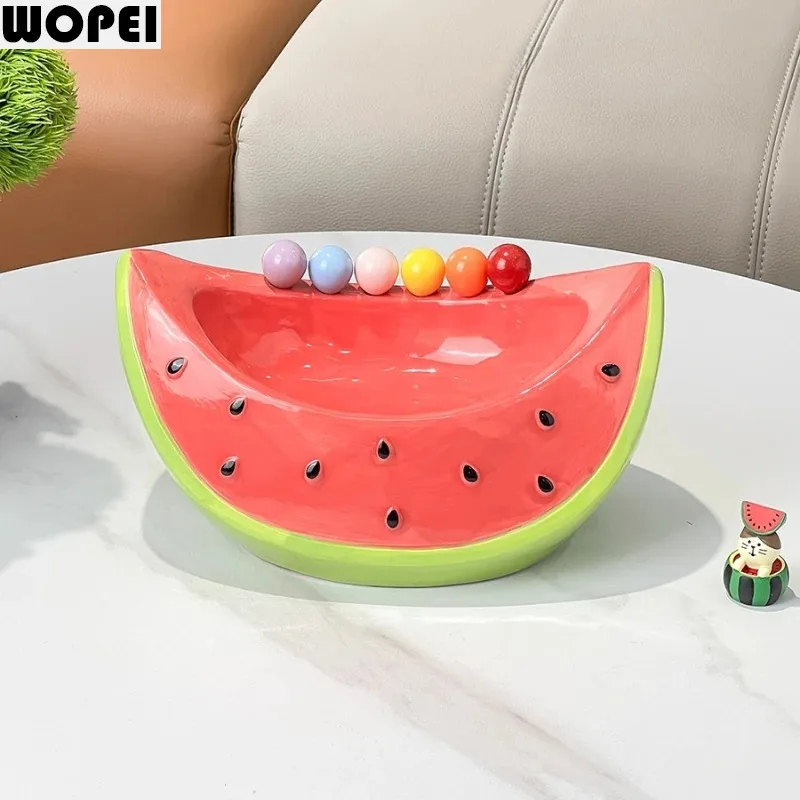 Watermelon Fruit Plate Fruit Fork Set Ceramic Fruit Bowl Snack Bowl Candy Plate Dessert Plates Dim Sum Dish Pastry Plates Tray
