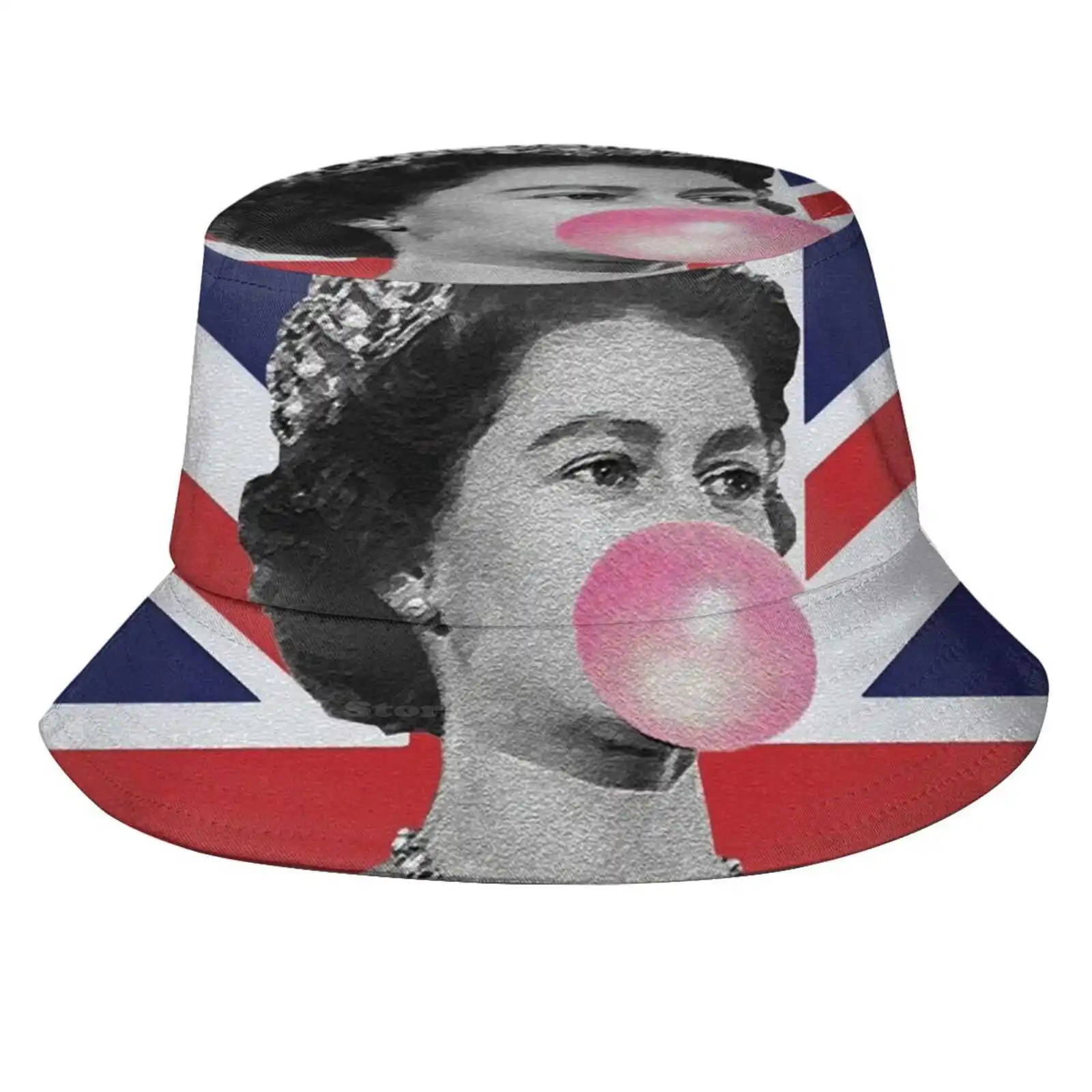 Queen Elizabeth Bubble Gum Causal Cap Buckets Hat British Queen Of England Queen Of Uk Union Jack Bubble Gum The Queen Royal