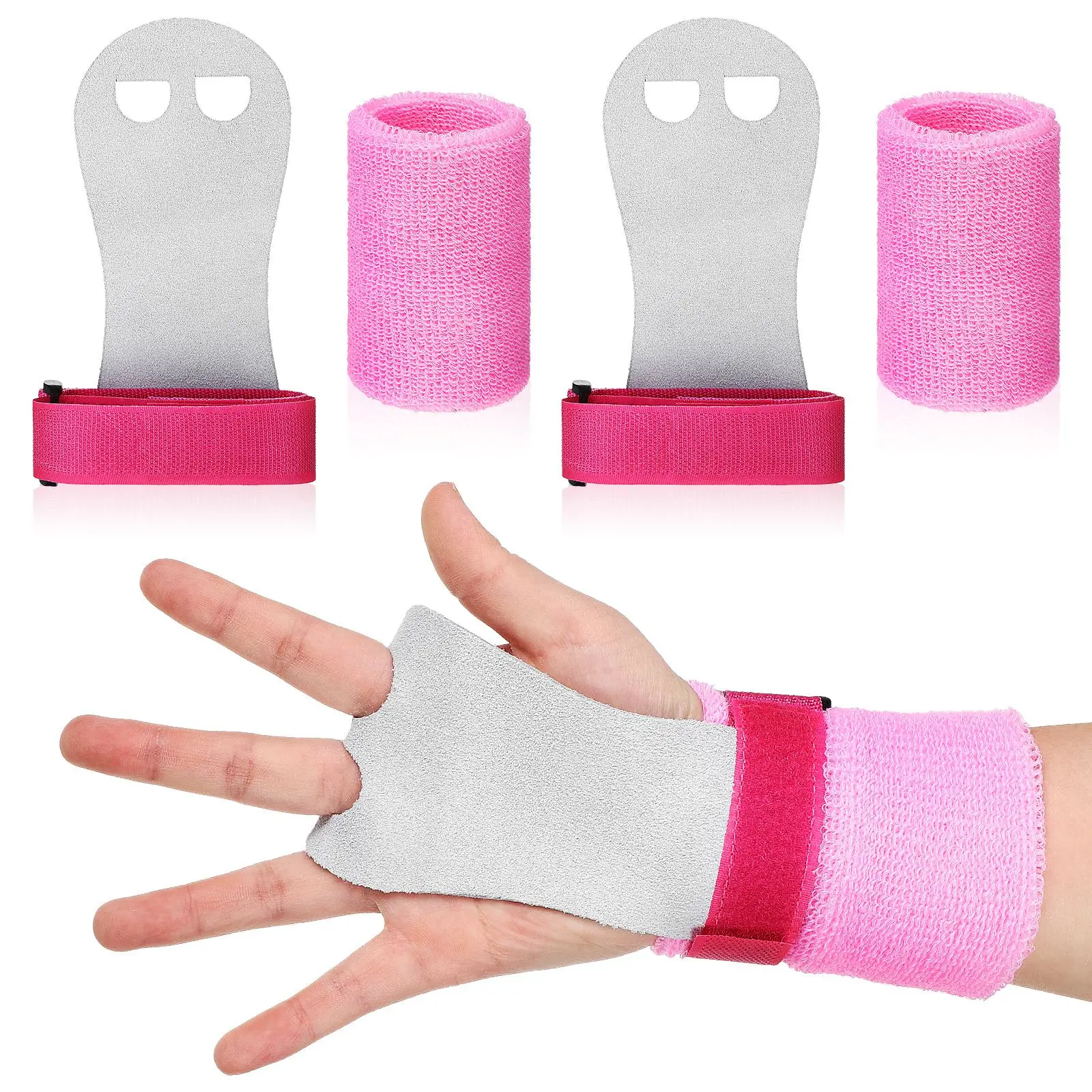 4 Pcs Wristband Palm Protector Fitness Gloves Kids Sports Wristbands Cowhide Gymnastics Grips Elastic Handle Workout Exercise