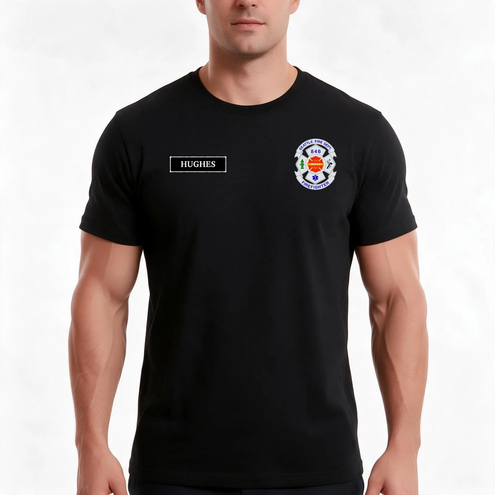 STATION 19 - VIC HUGHES - BADGE T-Shirt Summer Casual Cotton Tee Oversized Streetwear Tops Vintage Graphic Print 100% Cotton