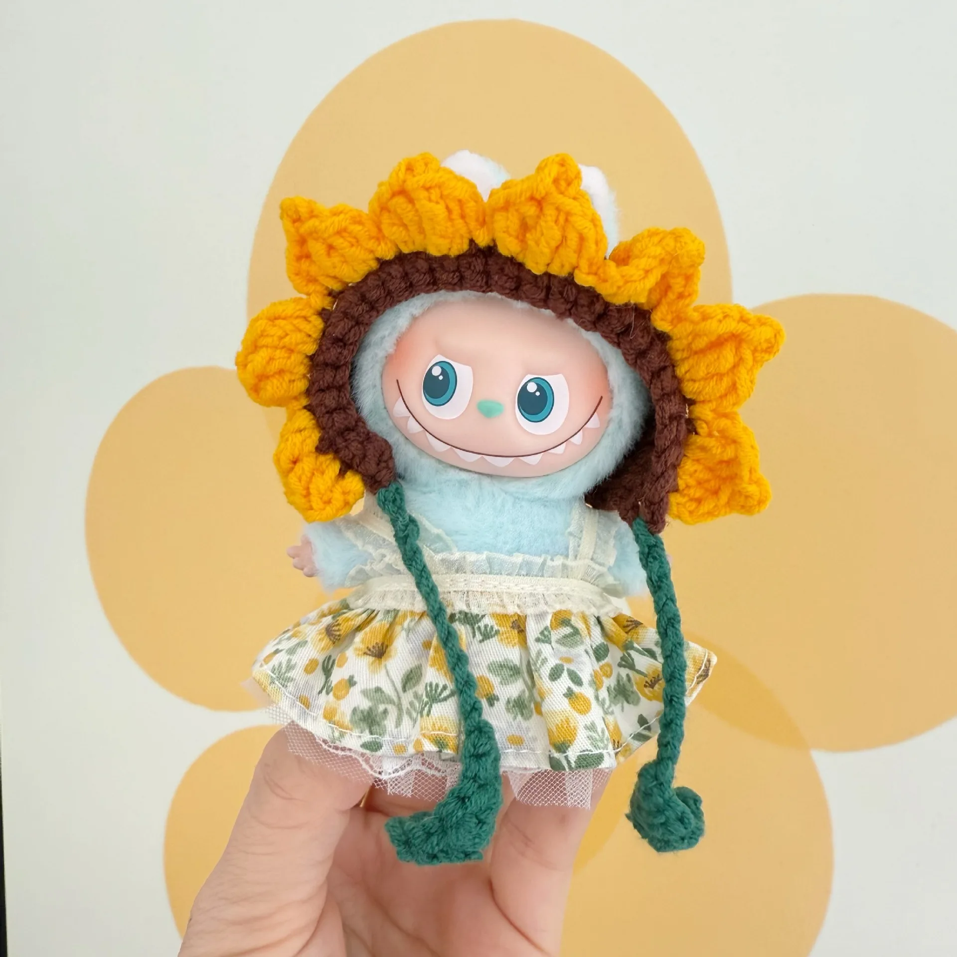

Only Clothes: 4.0 Mini Labu Cloth Clothes Handmade Sunflower Set 10CM Doll LABUBU Cute Clothes