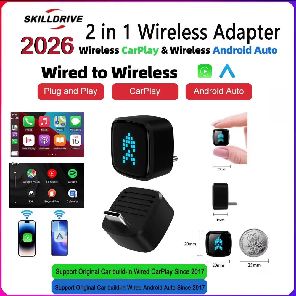 Skilldrive 2026 Ultra Mini Wireless CarPlay Adapter Wireless Android Auto AI Smart Box Intelligent Systems for Wired CarPlay Car