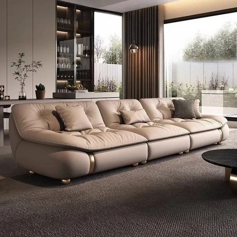 Living Room Sofas Couch Home Furniture Pedal Couch Luxury Cowhide Genuine Leather Sofa Single Double Three Person Four Person