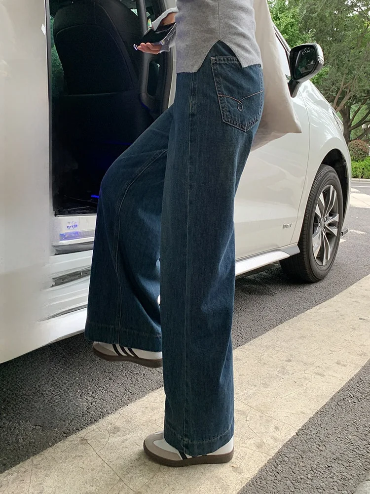 

Ретро-джинсы синего цвета для женщин, с высокой талией, прямого кроя, повседневные, длинные брюки, новинка весны, удобные джинсы