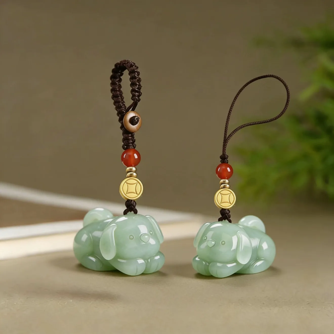 Fine Carved Chinese Style Lucky Zodiac Dog Natural Hetian Jade Pendant Fortune Blessing Amulet Keychain Phone Lanyard Unisex Goo