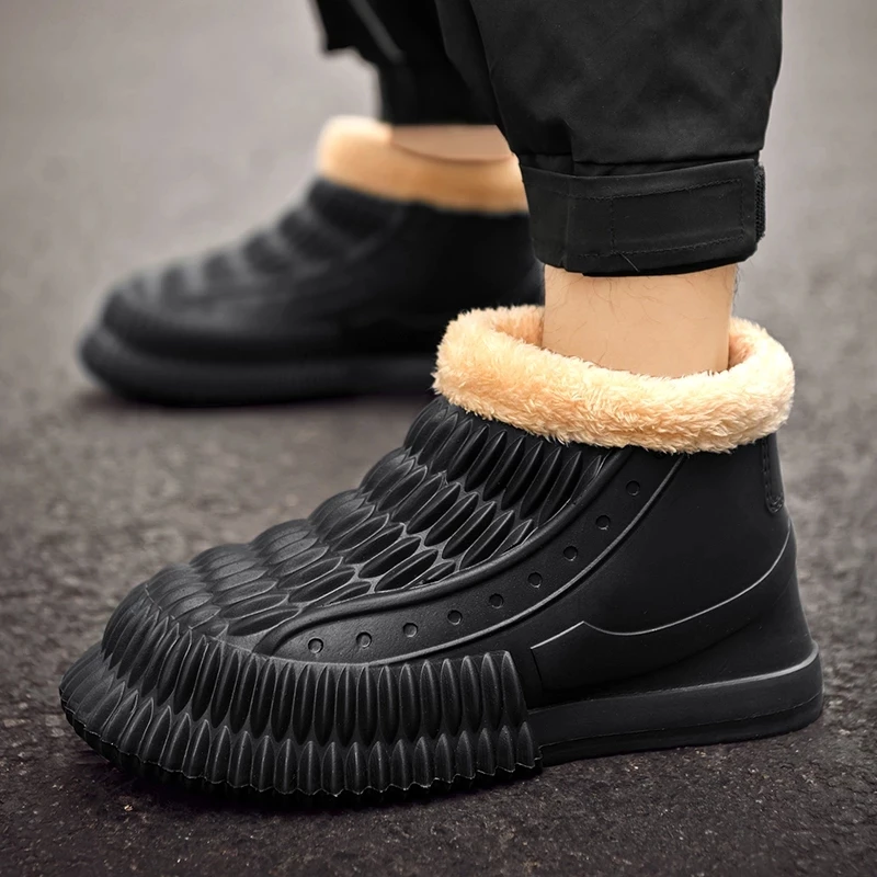 Men Snow Boots Outdoor Leisure Boots Plush Booties Eva Fashion Waterproof Cotton Shoes Thick Sole 2023 Winter Warm Home Slippers