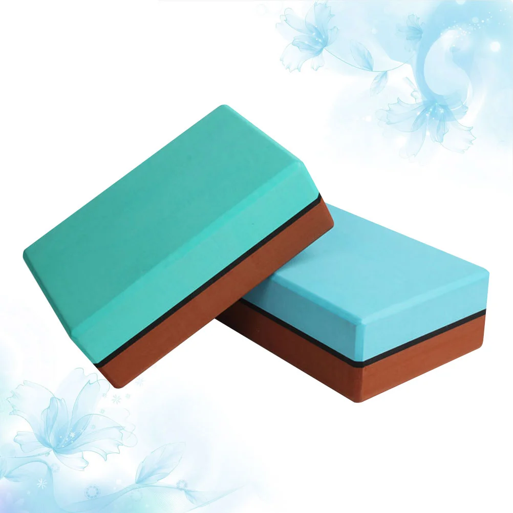 2pcs Double Colored Yoga Pilates Bricks High Density EVA Block Sports Exercise Fitness Gym Workout Stretching Aid (Blue + Dark B