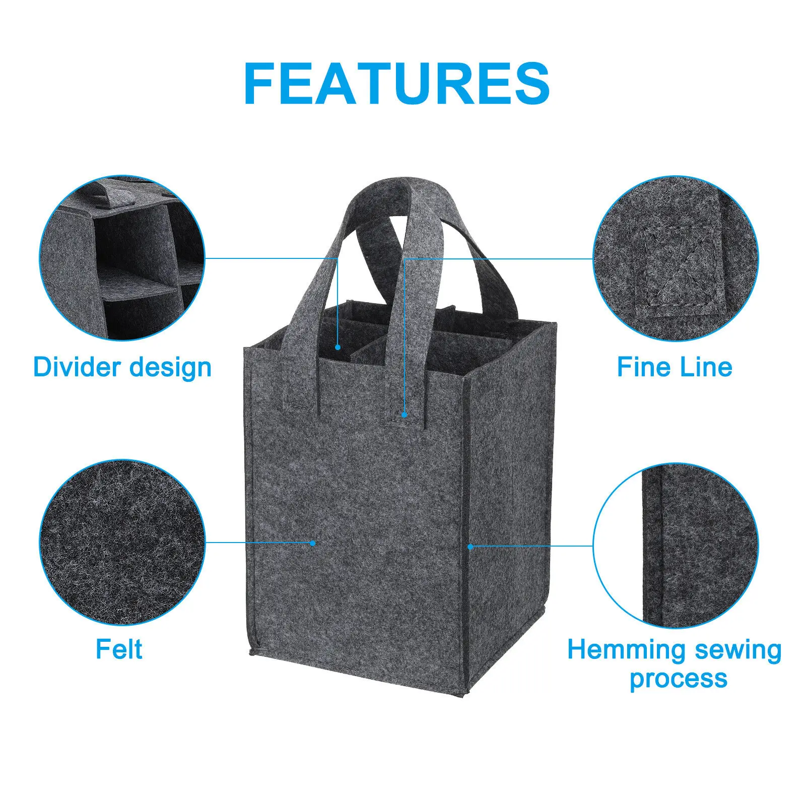 Tear Resistant Lightweight Picnic 4 Compartments Resuable Foldable For Travel With Carry Handle Wine Bottle Bag Waterproof