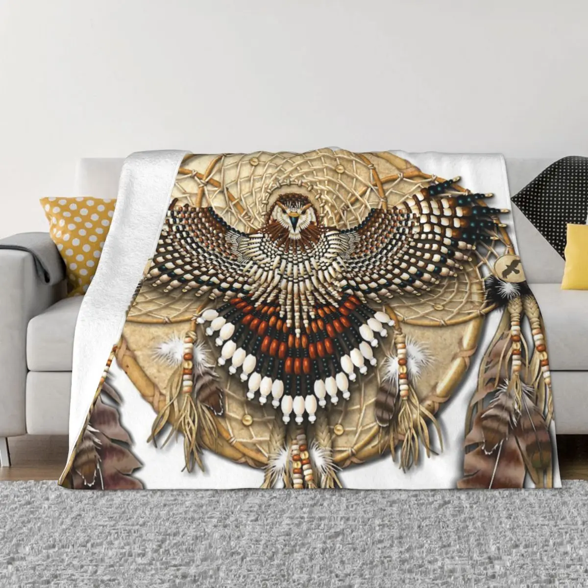 

Red-Tail Hawk Dreamcatcher Mandala Plush Bedroom Throw Blanket Winter Warm Blanket Throw Blanket