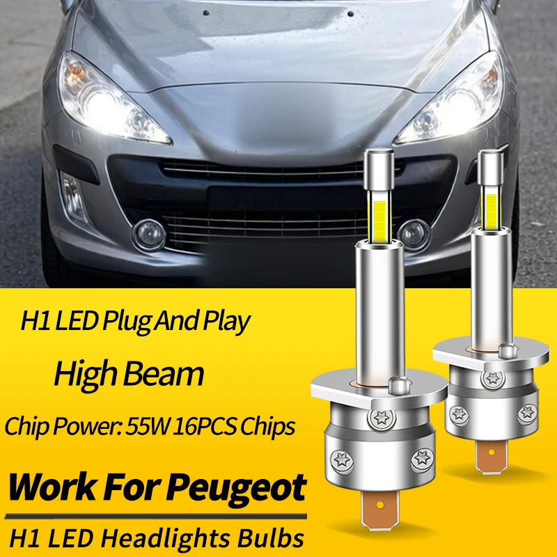 2PCS H1 360° LED Headlight Bulbs High Beam Canbus For Peugeot 308 2007-2011 CC 2009-2011 SW 2011-2014 408 2010- Boxer 2007-2014