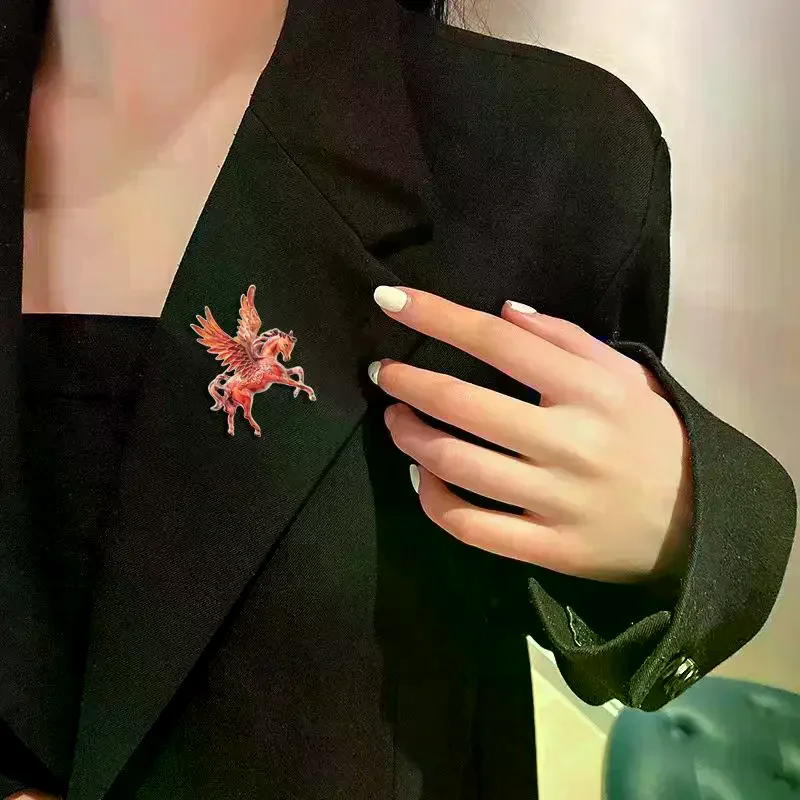 Beautiful Flying Horse Brooches For Women Men Enamel With Big Wings Elf Animal Party Office Brooch Pins Gifts