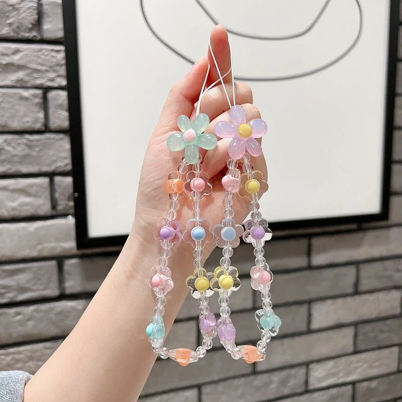 

Spring and summer new color-plated flower beaded bracelet, fresh and sweet flower mobile phone hanging chain hanging accessories