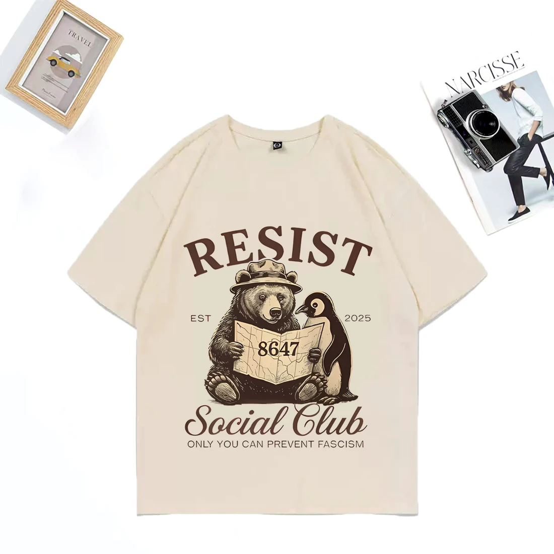 

Bears Penguins RESIST T Shirt Social Club Penguins Funny Meme T Shirts Men's Casual Cotton Vintage Oversized Unisex Streetwear